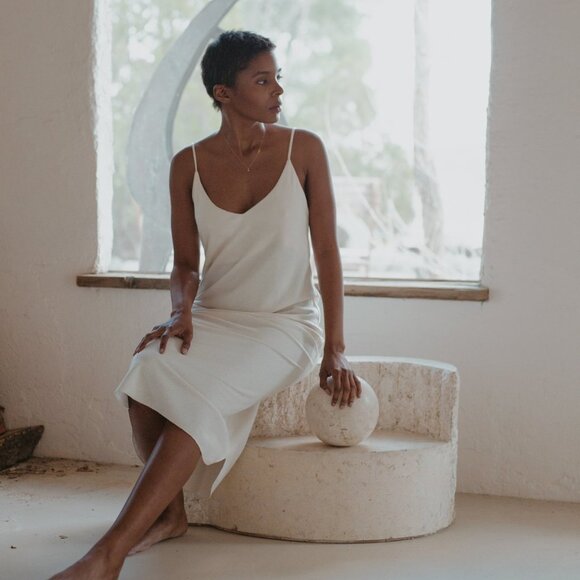 OZMA Dresses & Skirts - OZMA Silk Noil Bias Slip Dress - Natural
